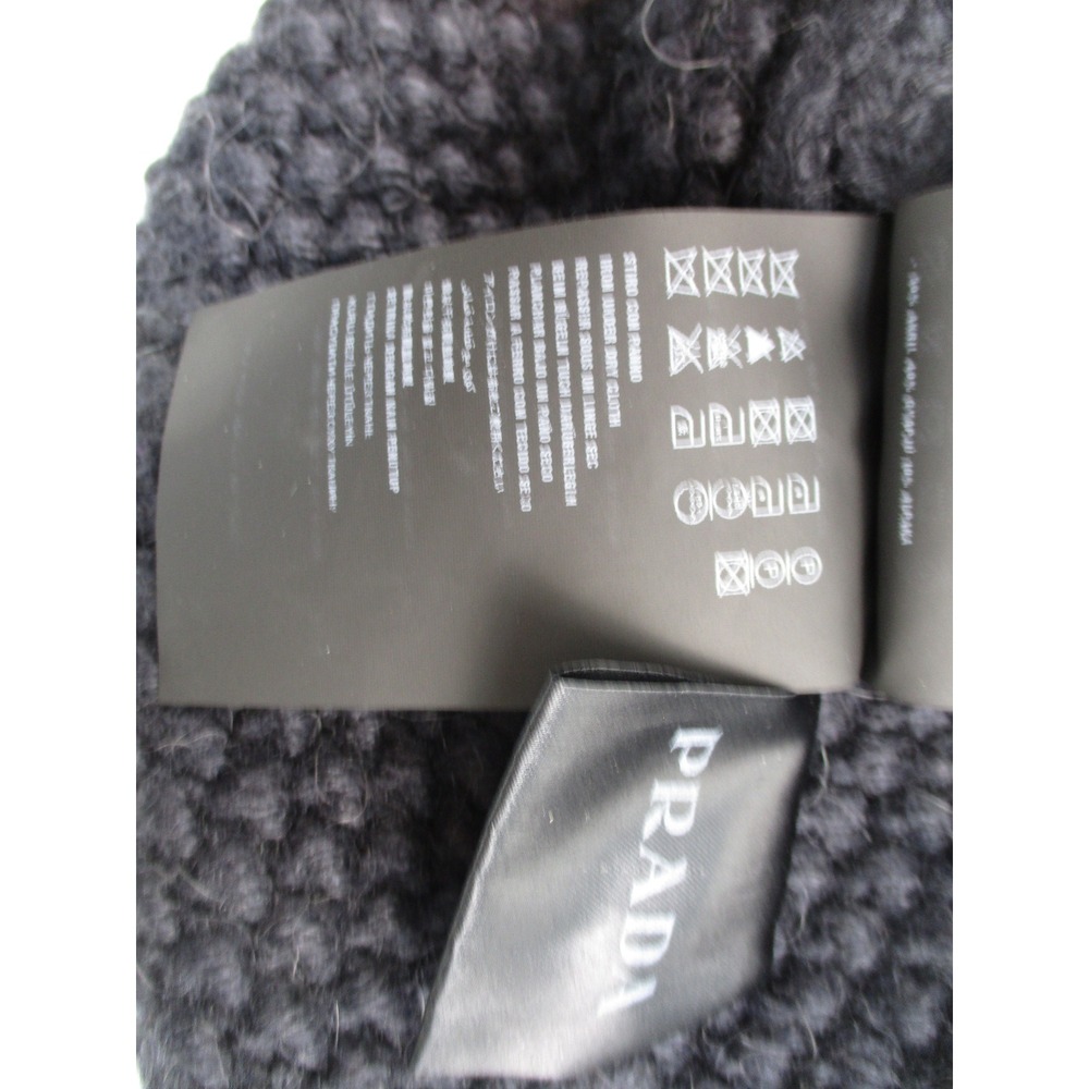 Prada Beanie Women TU Navy Blue Wool Alpaca Chunky Knit Linea Rossa Logo Hat - Picture 6 of 11